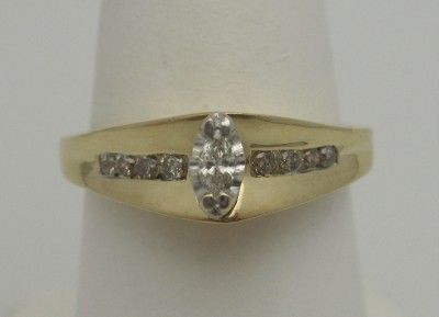 10k YG Ring Marquise & Round Cut Diamonds Filligree WOW  