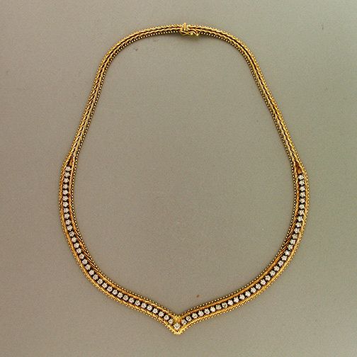   YELLOW GOLD ITALIAN DIAMOND V CHANNEL NECKLACE 2.00CT TOTAL  