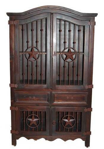 Dark Brown Rustic Iron Front Armoire Media Cabinet  