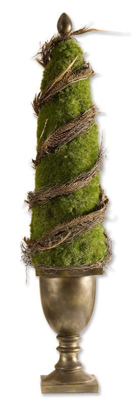 Potted Artificial Moss Covered Obelisk Topiary Tree  