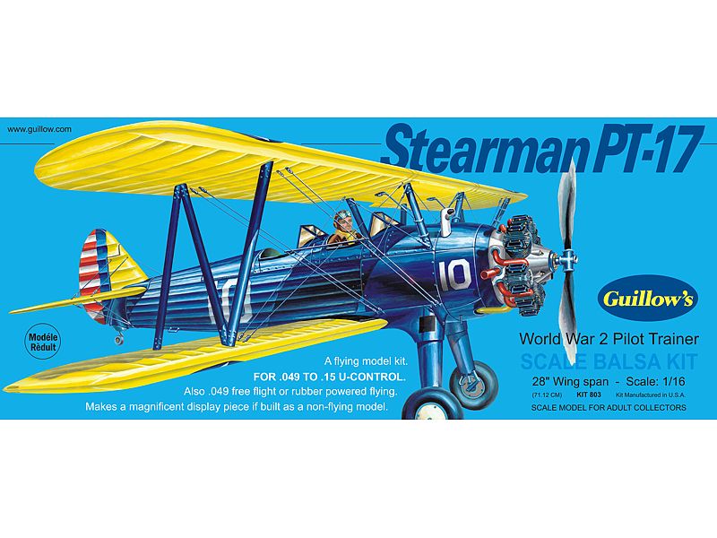 GUILLOWS STEARMAN PT 17 BALSA WOOD & TISSUE FLYING MODEL KIT NEW IN 