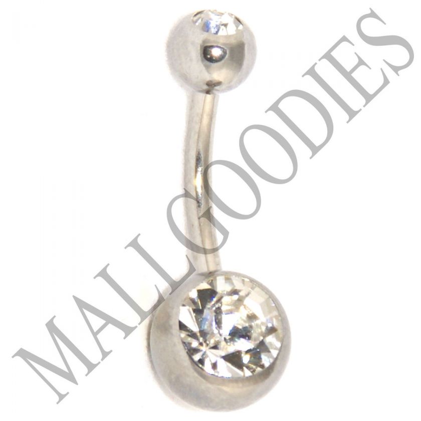   Regular Surgical Steel Naval Belly Ring Double Gem Clear CZ  