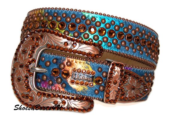 simon SWAROVSKI ICED OUT TOPAZ CRYSTAL COPPER BUCKLE BELT BB L 34 