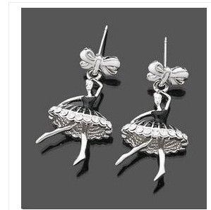   Fashion Unique Cute Ballet Dress&Dancing Girl&Bow Dangle Stud Earrings