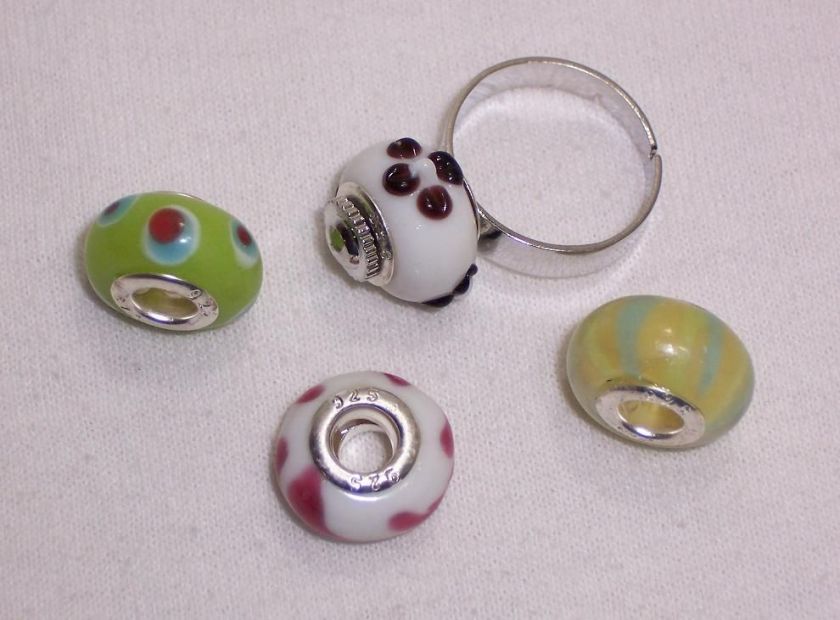   HOLE COLORED GLASS BEADS AND INTERCHANGEABLE ADJUSTABLE RING GIFT #GBR