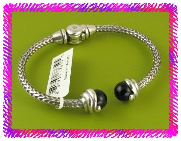 BRIGHTON TWIST JET PEARL Hinged Bangle BRACELET NWTag  