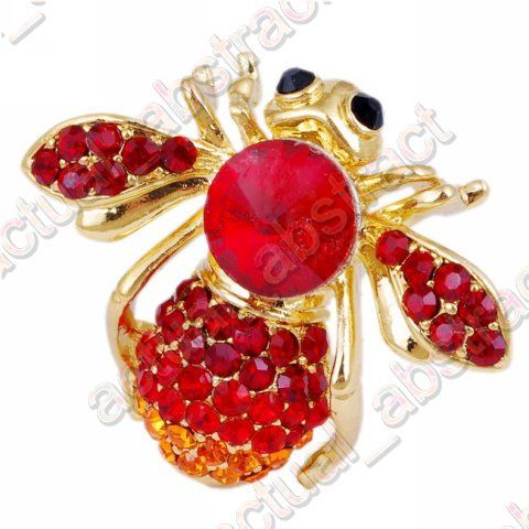 Free red bee Brooch pin W rhinestone alloy1x  