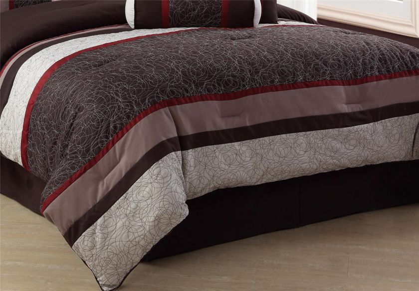 7PC Clayton Brown Queen Comforter + 8PC Curtain Set  