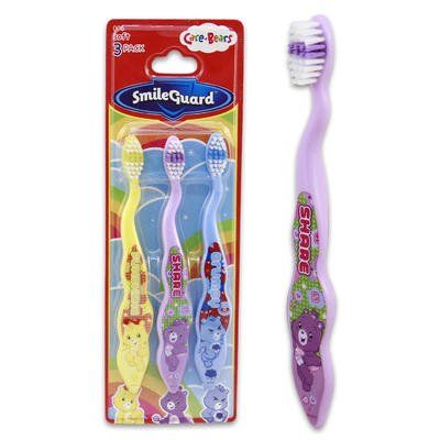 CARE BEARS SMILE GUARD TOOTHBRUSHES 3 PACK FOR KIDS/ BABY  