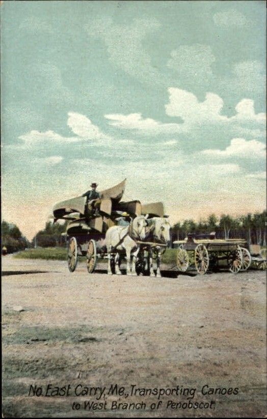 NORTH EAST CARRY ME Horses Transporting Canoes c1910 PC  