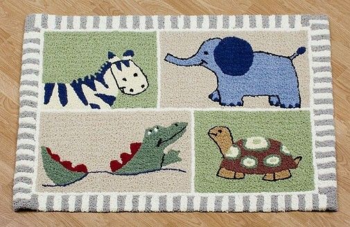 Kidsline Zanzibar Rug   Safari Animals Boy Nursery   Zebra Elephant 