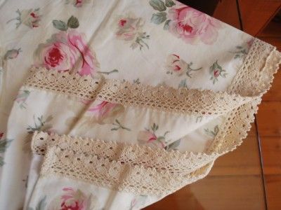 Crochet Lace Pink Rose Cotton Kitchen Curtain 43x146cm  