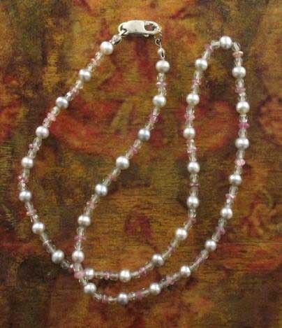 BEAUTIFUL PINK PEARL and SWAROVSKI CRYSTAL NECKLACE~  