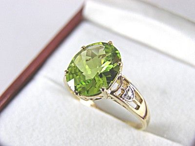 Peridot & Diamond Accent Ring 3.30ct 10k Size 7 Resizable 5.5 8.5 