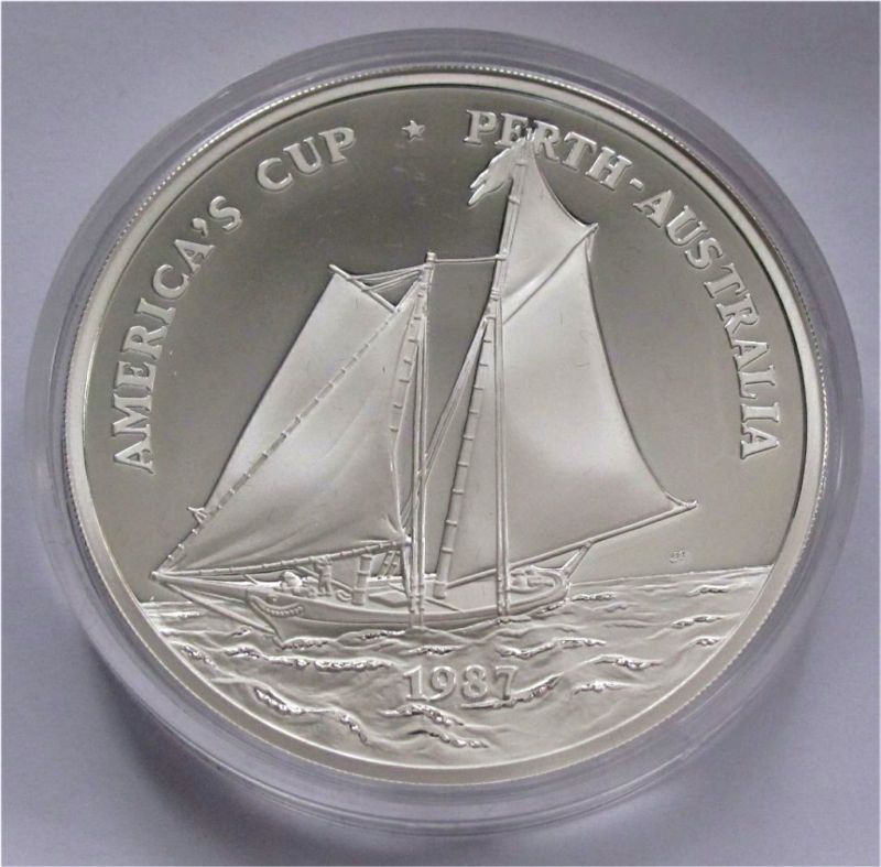 SAMOA 25 DOLLARS SILVER COIN, AMERICAS CUP 5 OZ PROOF  