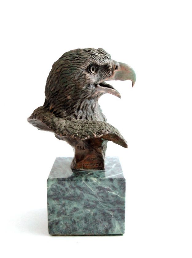 Eagle head statue marble base numbered signed  