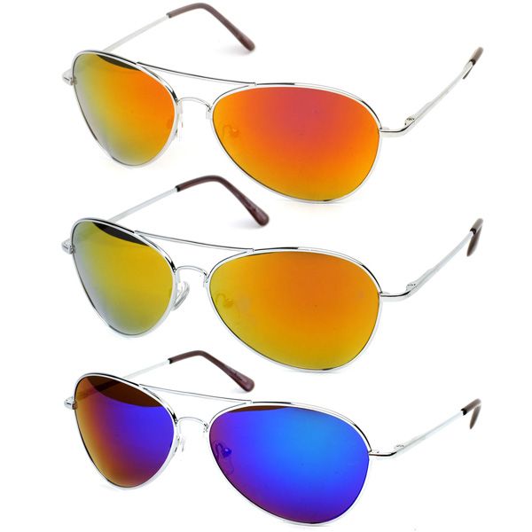   Multi Color Lens Mirrored Aviator Sunglasses Sale (3 Pack) 9011  