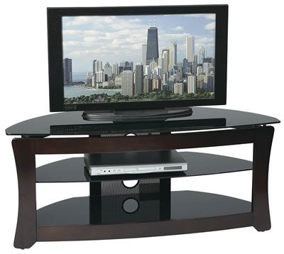   Flat Panel TV Stand Dark Cherry Finish w/Black Glass Component Shelves