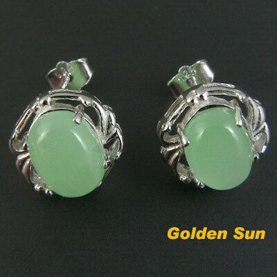 925 Sterling Silver Studs Earrings Natural Jade B0283  