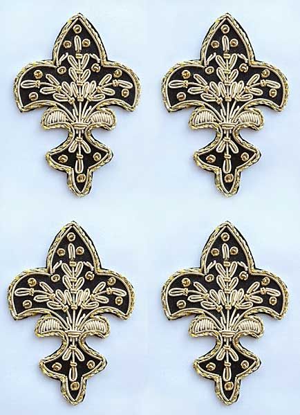    Embroidered Appliques. Fleur De Lis. Black with Gold Bullion  