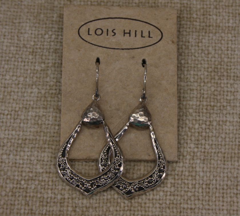   Teardrop Door knocker hammered Granulated hoop Earrings SS New  