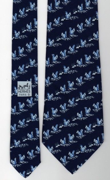 FUN, CLASSIC & TIMELESS HERMES Squirrels Blue Animal Tie 7924 MA 1 