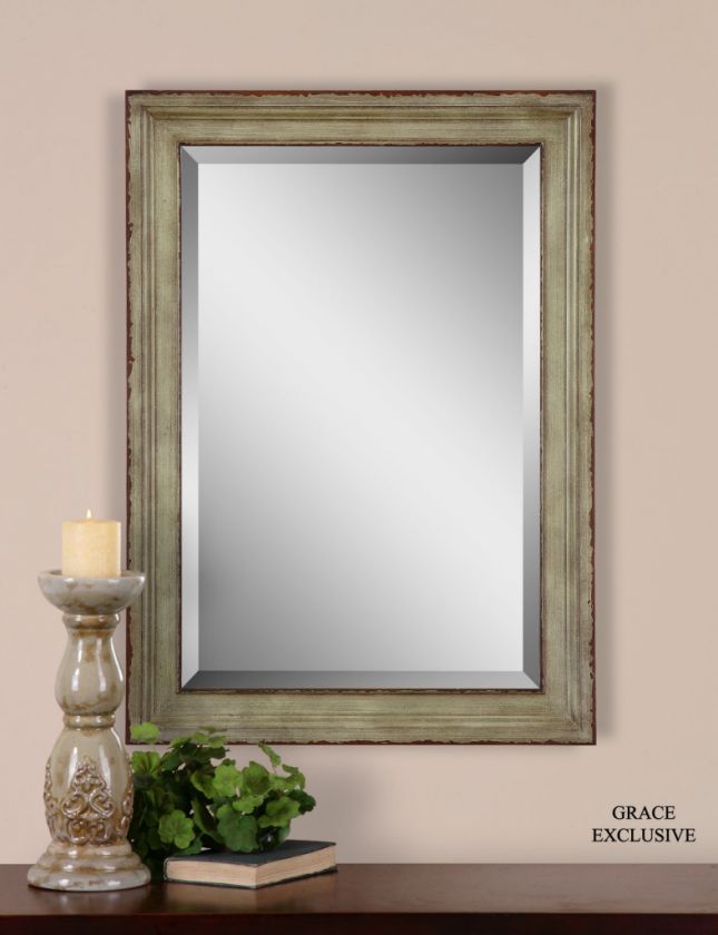 Abbey Rectangular Wood Beveled Wall Mirror  