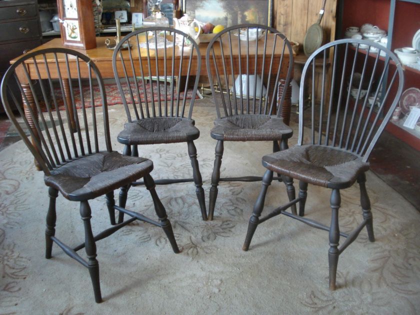   1930s Set of Four Oak Bentwood Windsor Chairs Makers Mark CB  