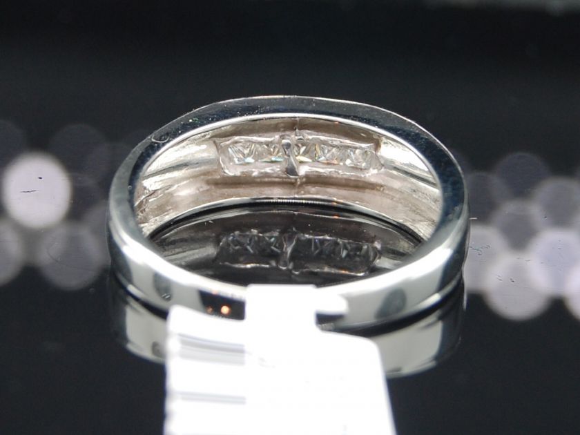 MENS 14K WHITE GOLD PRINCESS DIAMOND WEDDING BAND RING  