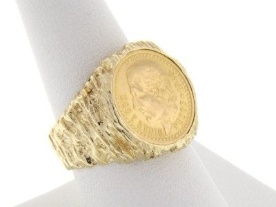 1945 DOS Y MEDIO PESOS COIN 14K GOLD BARK RING JEWELRY  