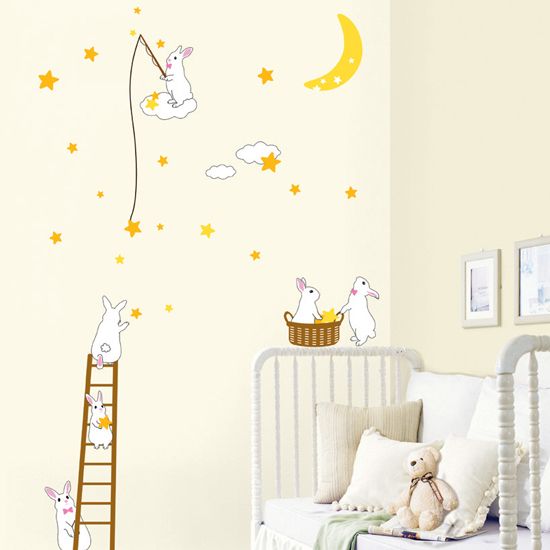 Rabbit Moon Star Kids Room Wall Stickers Home Decals  