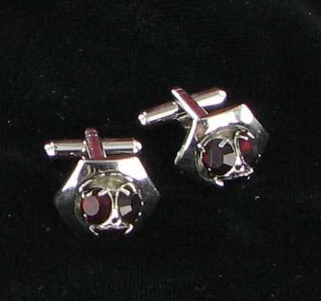 Vintage dark red domed RHINESTONE cufflinks cuff link  