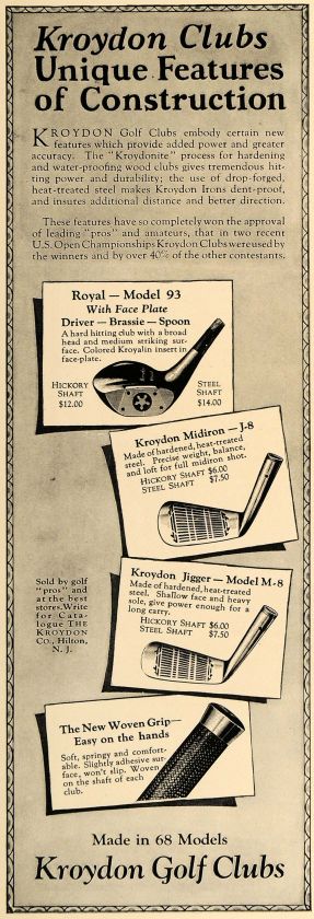 1926 Ad Kroydon Golf Club Models Jigger Midiron Royal   ORIGINAL 