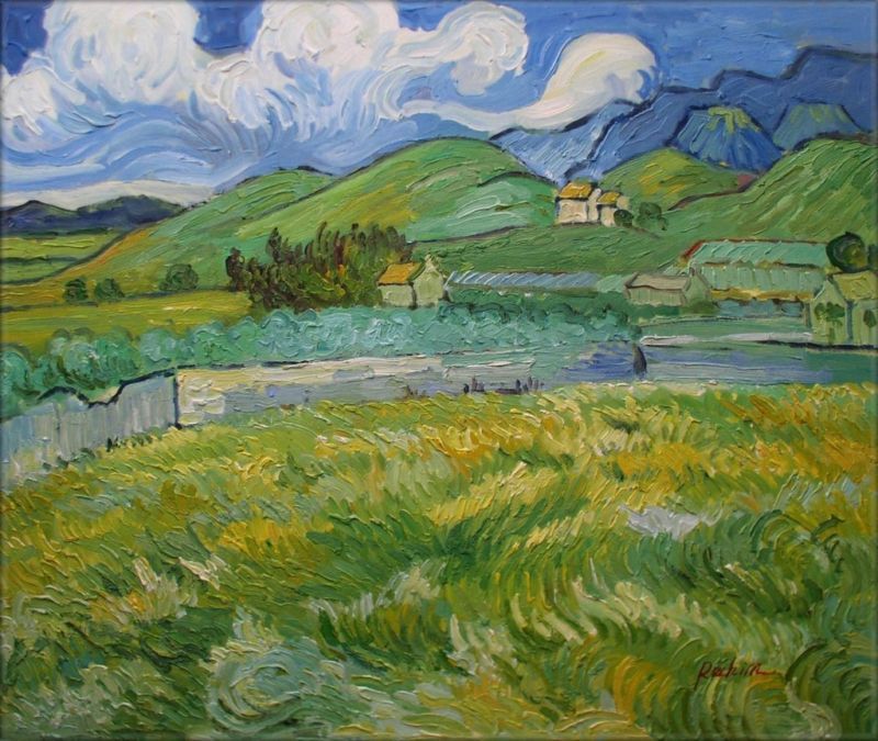 Hand Painted Oil Painting Repro Van Gogh Landscape at Saint Remy 