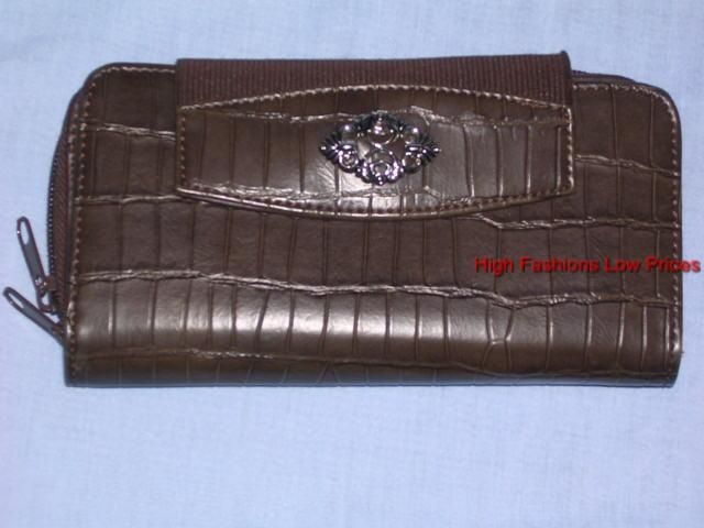 New BROWN CROC LEATHER Organizer Checkbook Wallet Purse  