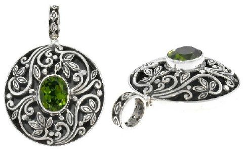 Balinese Ornate Filigree Sterling Silver Pendant with Peridot