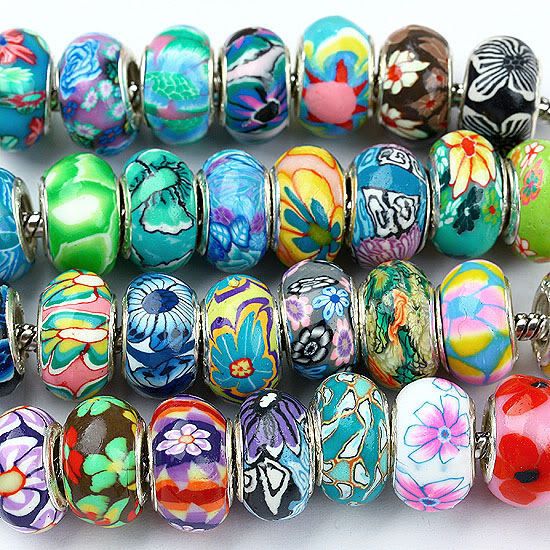 50pc Mix Style Polymer Clay Flower European Charm Bead  