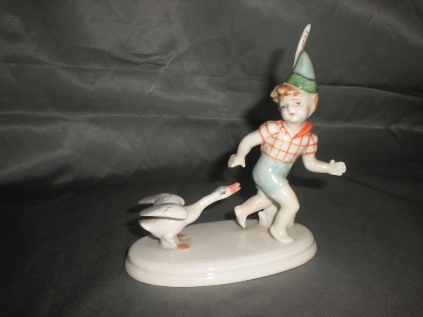 Metzler Ortloff Porcelain Boy with Goose Figurine  