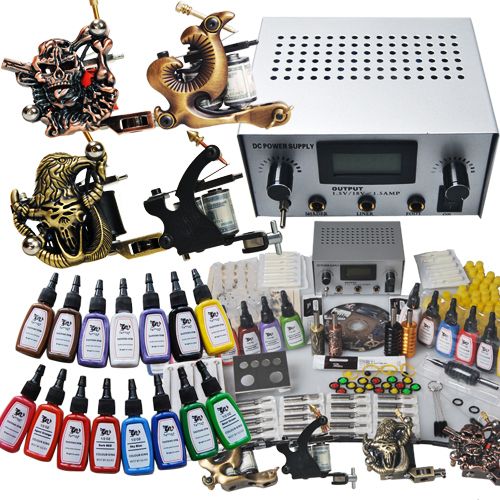 Complete Tattoo Kit 4 Machines 15 Color Inks 1/2OZ Power Shipping From 