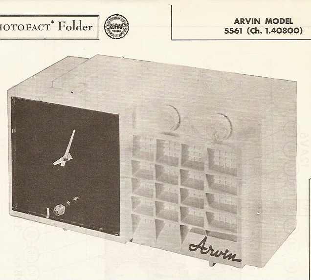 Arvin Model 5561 Ch. 1.40800 AM Clock Radio Photofact  