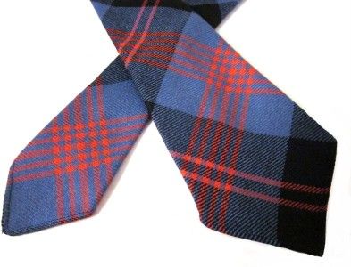 RRL Ralph Lauren Blue Red Tartan Plaid Unlined Wool Tie  