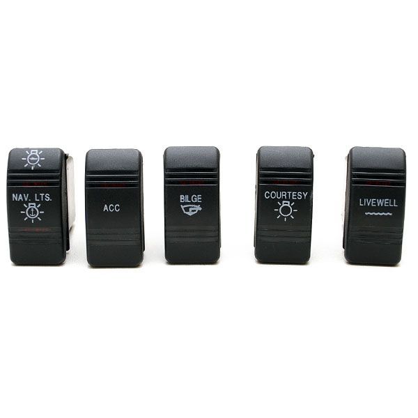 CARLING 12V 5 PC BOAT LABELED ILLUM ROCKER SWITCH SET  