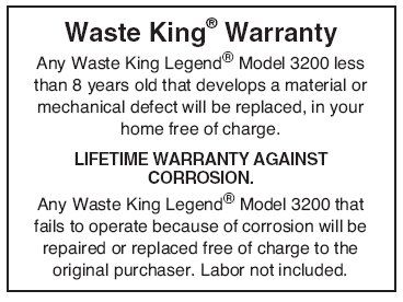 Waste King Garbage Disposal 3200 3/4 Hp 8 yr warranty.  
