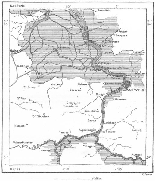 ANTWERP Flood Polders 1585 Stessels, sketch map, c1885  