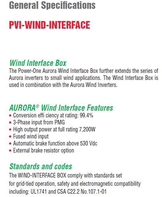 Power One Aurora Wind Interface Box PVI 7200 AC to DC  