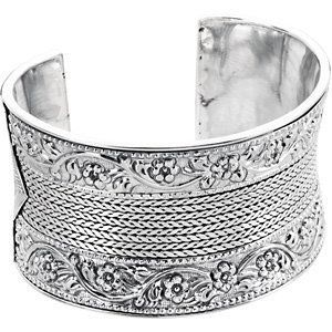 83 Grams   Wide FLORAL DESIGN Sterling Silver Cuff Bracelet SRP $1,119 