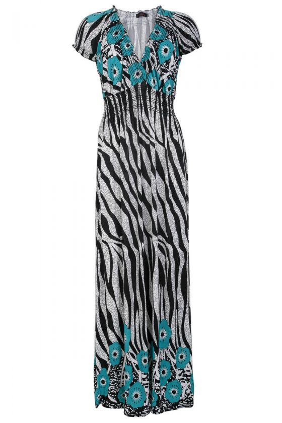 NEW WOMENS FLORAL ZEBRA PRINT STRETCH LADIES LONG MAXI DRESS SIZE 10 